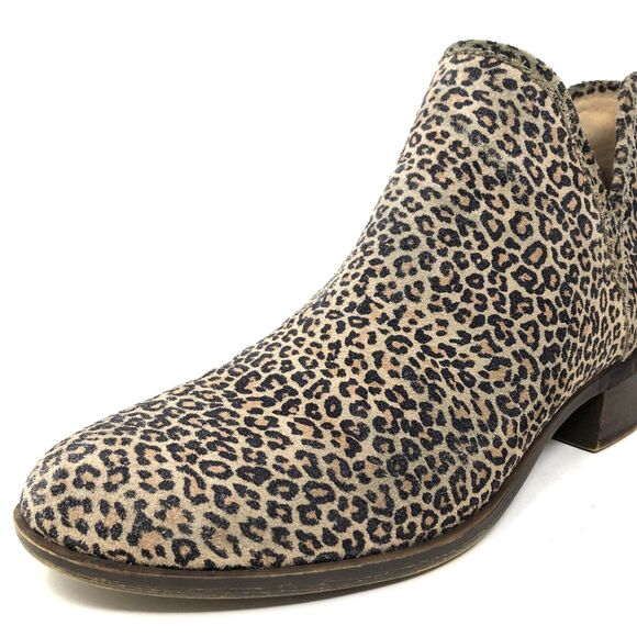 Lucky Brand Baley2 Ankle Boots Women's Size 8 Leopard Suede Leather Booties Chic - Picture 9 of 15